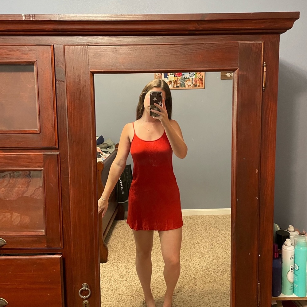 Rusty orange dress with criss cross back